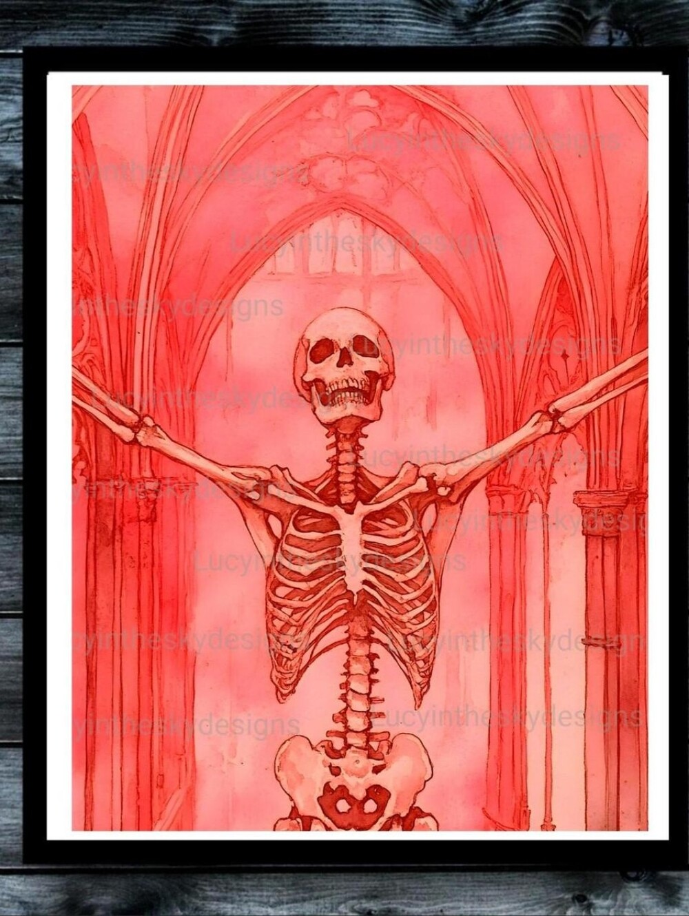 Pink Skeleton Cathedral Goth Whimsy  Fairycore Wall Decor Art Print